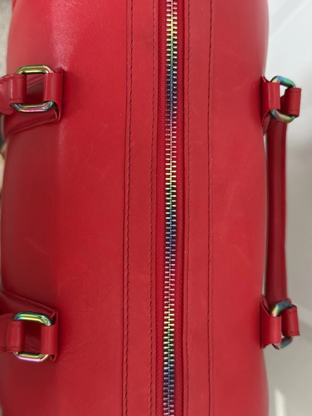 Sassie Jones () Red Leather Satchel Crossbody Bag
